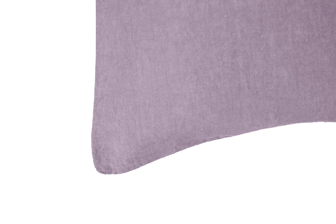 Federa con elegante iniziale ricamata in puro lino stonewashed Lilla