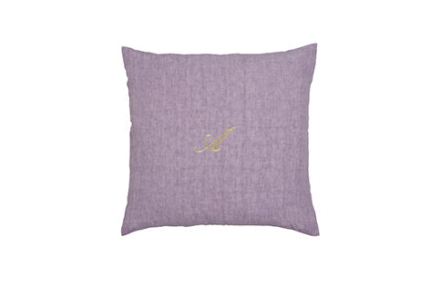Cuscino Arredo con elegante iniziale ricamatain puro lino stonewashed Violetta
