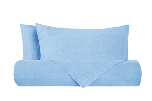 Parure copripiumino in puro lino stone washed Azzurro