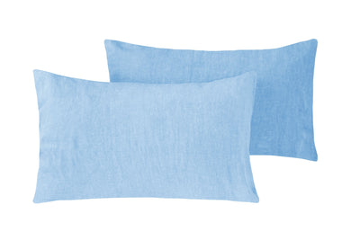 Coppia di federe in puro lino stone washed Azzurro