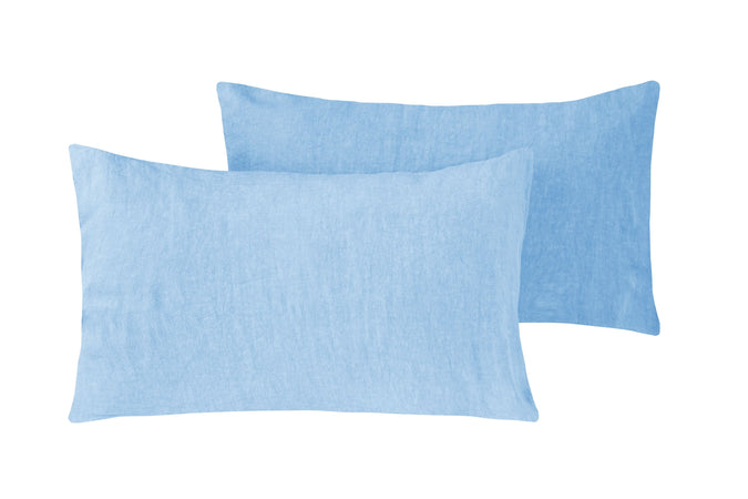 Coppia di federe in puro lino stone washed Azzurro