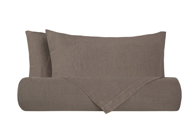 Parure letto in Puro Lino Stonewashed Tortora