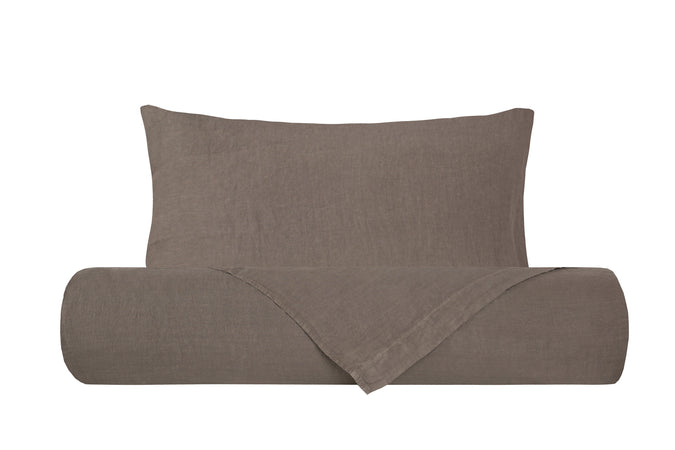 Parure copripiumino in puro lino stone washed Tortora