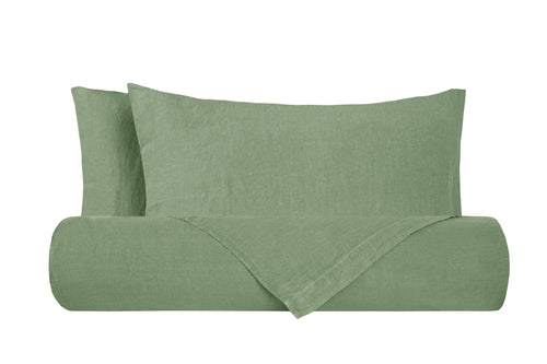 Parure copripiumino in puro lino stone washed Verde Oliva
