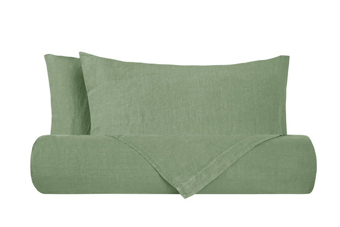 Parure copripiumino in puro lino stone washed Verde Oliva