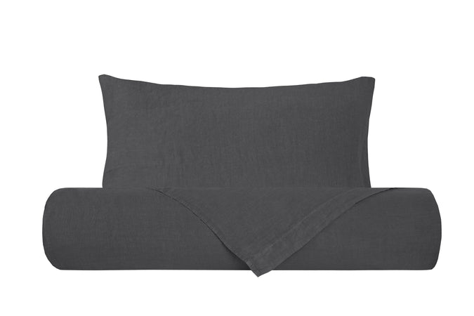 Parure letto in Puro Lino Stonewashed Grigio Tifone