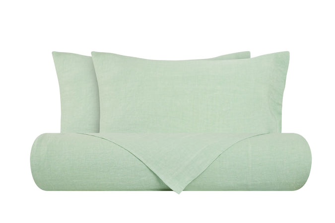 Parure letto in Puro Lino Stonewashed Verde Chiaro