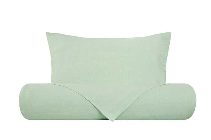 Parure letto in Puro Lino Stonewashed Verde Chiaro