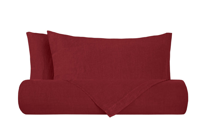 Parure letto in Puro Lino Stonewashed Bordeaux