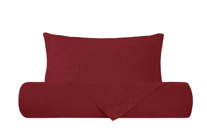 Parure letto in Puro Lino Stonewashed Bordeaux