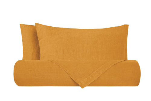 Parure letto in Puro Lino Stonewashed Ocra