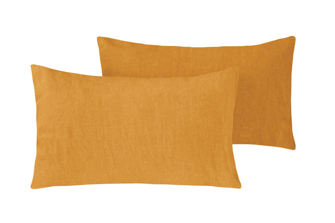 Parure letto in Puro Lino Stonewashed Ocra