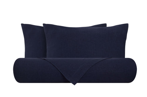 Parure copripiumino in puro lino stone washed Blu Notte