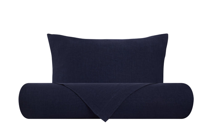 Parure letto in Puro Lino Stonewashed Blu Notte