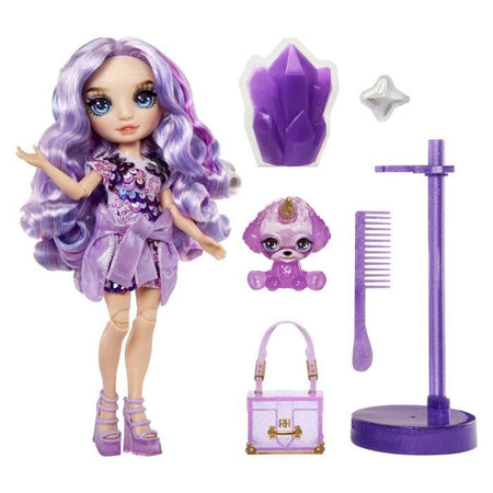 Bambola arcobaleno di alta moda con kit di slime e animale domestico - Viola (Viola) - Bambola glitterata da 28 cm con kit di slime