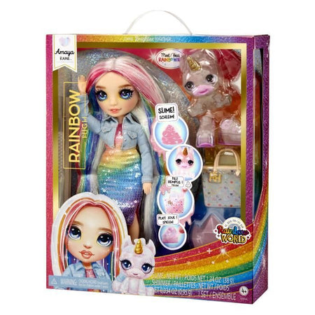Bambola di Alta Moda Arcobaleno con Kit di Slime e Animale Domestico - Amaya (Arcobaleno) - 28 cm Bambola Glitter con Kit di Slime