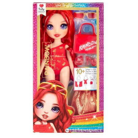 Rainbow High Swim & Style - Bambola fashion snodabile 27 cm - Ruby (rosso) - Costume da bagno + Pareo - da 4 anni