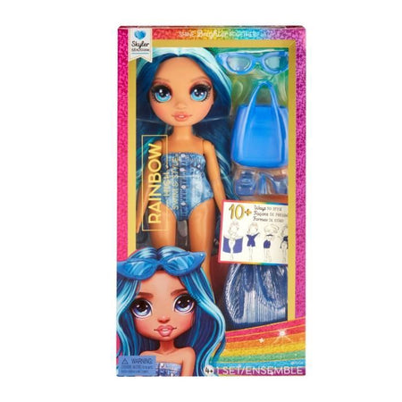 Rainbow High Swim & Style - Bambola fashion snodabile 27 cm - Skyler (Blu) - Costume da bagno + Pareo - da 4 anni
