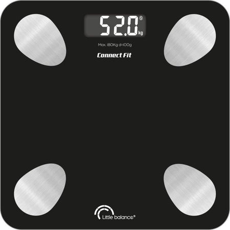 Bilancia pesapersone - LITTLE BALANCE - 8685 - Kit Connect fit duo - Batterie - Impedenziometro + corda per saltare collegata - 190 kg/100 g - Nero