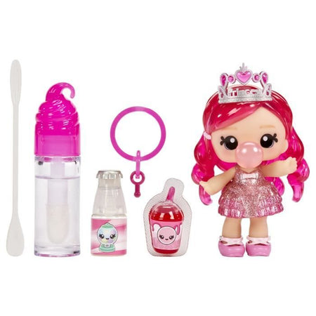 Yummiland - 1 bambola da 10 cm e un lucidalabbra glitterato da creare - Bianca - Gusto Chewing Gum - Dai 4 anni in su