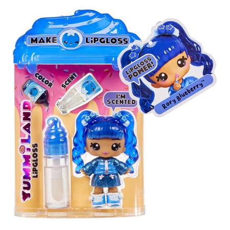 Yummiland - 1 bambola da 10 cm e un lucidalabbra glitterato da creare - Rory - Gusto mirtillo - Dai 4 anni in su