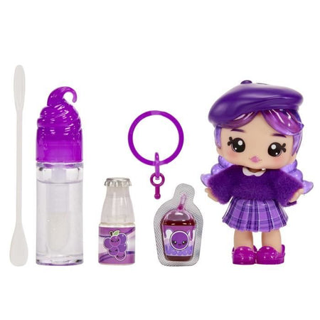 Yummiland - 1 bambola da 10 cm e un lucidalabbra glitterato da creare - Greta - Gusto uvetta - Dai 4 anni in su