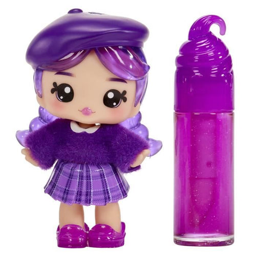 Yummiland - 1 bambola da 10 cm e un lucidalabbra glitterato da creare - Greta - Gusto uvetta - Dai 4 anni in su