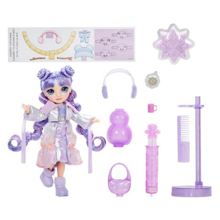 Rainbow High - Winter Wonderland - 1 bambola fashion da 27 cm (Viola) - 1 vestito magico e accessori - Pupazzo di neve da creare