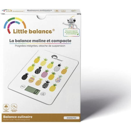 LITTLE BALANCE 8341 Bilancia da cucina elettronica sottile - 5 kg / 1 g - Piano in vetro temperato - Extra piatto - BD Ananas