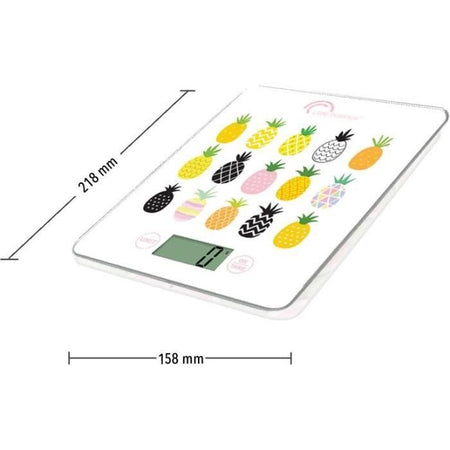 LITTLE BALANCE 8341 Bilancia da cucina elettronica sottile - 5 kg / 1 g - Piano in vetro temperato - Extra piatto - BD Ananas