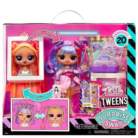 LOL Surprise Tweens Surprise Swap Fashion Doll- Buns-2- Braids Bailey - 1 bambola Tweens 17 cm, 1 mini testina per lo styling e accessori