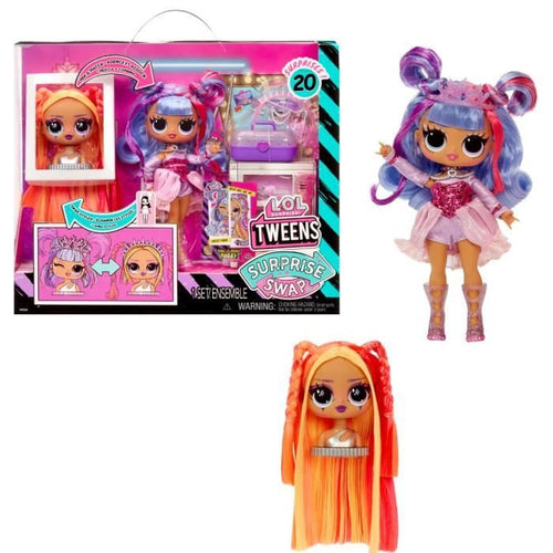 LOL Surprise Tweens Surprise Swap Fashion Doll- Buns-2- Braids Bailey - 1 bambola Tweens 17 cm, 1 mini testina per lo styling e accessori
