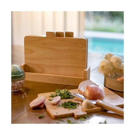 Set di 4 taglieri - LIVOO - MES142 - Legno di caucciù - Con linguette 26 x 18 cm - Portaoggetti