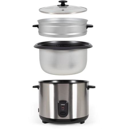 Olla arrocera y vaporera de acero inoxidable - LIVOO - DOC293 - 1000W - 2.8L - Acero inoxidable - Mantiene caliente
