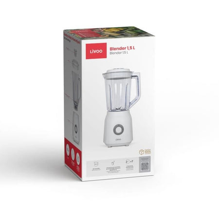 Frullatore - LIVOO - 1,5 L - 600 W - 22.000 giri/min - 2 velocità - Turbo bianco
