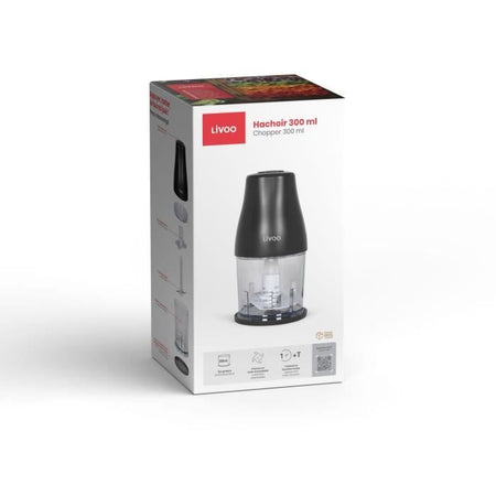 Tritatutto - LIVOO - 300 ml - 400 W - 1 velocità e funzione turbo - 2 lame in acciaio inossidabile - Nero