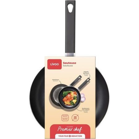 Padella da 26 cm - LIVOO - MEP153N - Antiaderente, senza PFOA e PFOS - Manico in silicone - Adatta a tutti i piani cottura, inclusa l'induzione