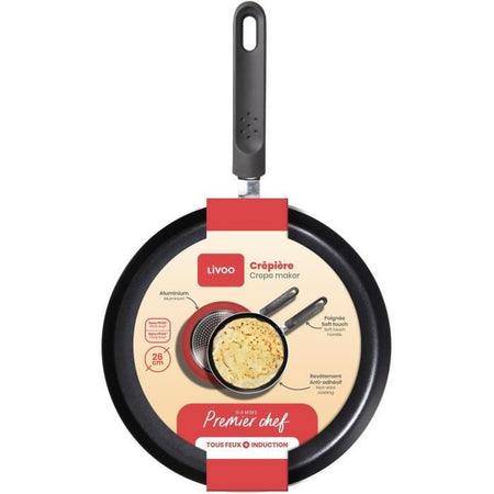 Premier Chef - Crepiera 26 cm - LIVOO - MEP149 - Antiaderente senza PFOA né PFOS - Manico in silicone - Tutti i piani cottura, inclusa l'induzione