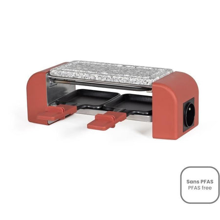 Raclette collegabile per 2 persone - LIVOO - DOC310R - 450W - 2 persone - Termostato automatico - 2 spatole in legno e 2 pentole per fonduta