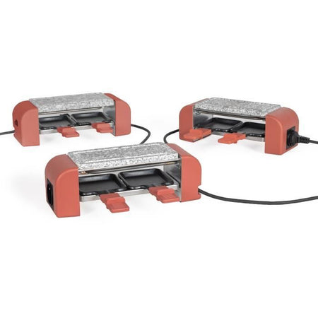 Raclette collegabile per 2 persone - LIVOO - DOC310R - 450W - 2 persone - Termostato automatico - 2 spatole in legno e 2 pentole per fonduta