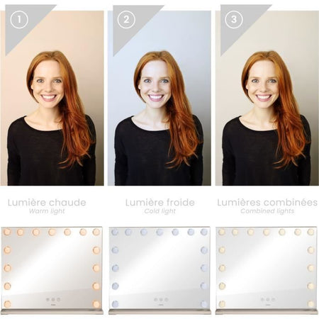 Specchio per il trucco - LIVOO - DOS207 - 56 x 44 cm - 15 LED - 3 modalità di luce