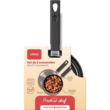 Set di 2 pentole - LIVOO - MEP154R - Antiaderente senza PFOA né PFOS - Manico in silicone - Tutti i piani cottura, inclusa induzione