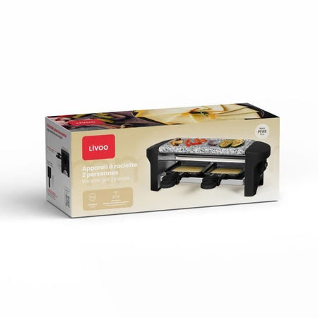 Macchina per raclette per 2 persone - LIVOO - DOC156N - 350W - 2 persone - Vassoio in granito rimovibile - Pulsante on/off