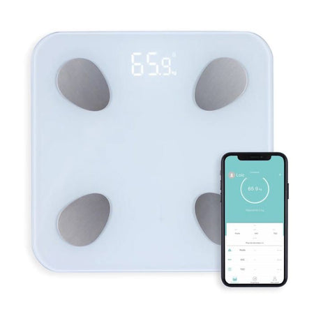 LIVOO DOM428 - Bilancia connessa - 13 indicatori - Piatto in vetro temperato - Peso fino a 180 kg