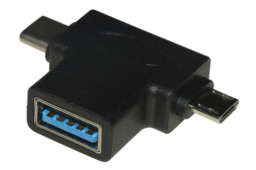 Adattatore 3 In Uno - Connettore Usb A Femmina - Micro Usb Maschio - Usb-C Maschio