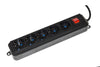 Multipresa 5 Prese Universali Ita/Schuko 10/16 A - Spina 16 A Con Interruttore Nera Con Protezione Contro Sovraccarichi
