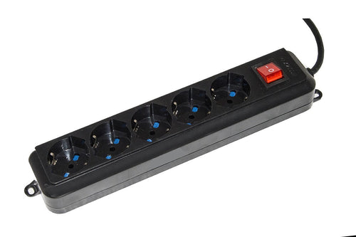 Multipresa 5 Prese Universali Ita/Schuko 10/16 A - Spina 16 A Con Interruttore Nera Con Protezione Contro Sovraccarichi