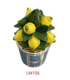 Candela artigianale Melaverde in porcellana con decoro limoni blu, bomboniera con scatola inclusa