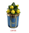 Candela artigianale Melaverde in porcellana con decoro limoni blu, bomboniera con scatola inclusa