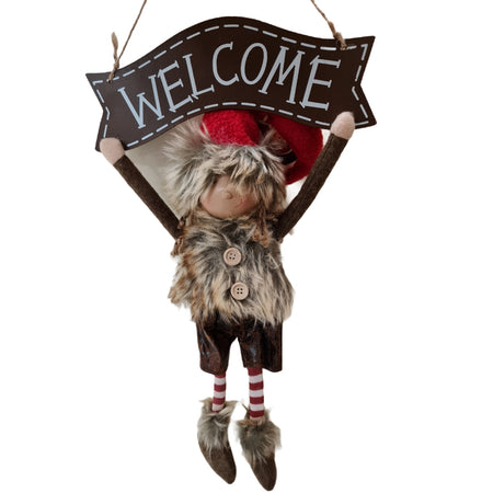 Dietro porta con Targherra Welcome  in legno con bimbo decorazione natalizia